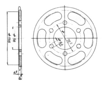 Chain Wheel 845/857 - 45 Zähne, ZÜNDAPP